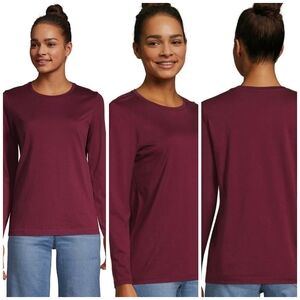 LANDS END Crewneck Plum Tee Shaped Supima Cotton Long Sleeve Medium Top